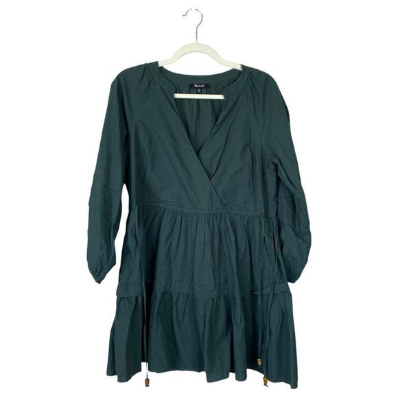 MADEWELL Petite Crinkle Poplin Wrap Mini Dress Dark Palm Green Size Small P PS - Picture 3 of 11